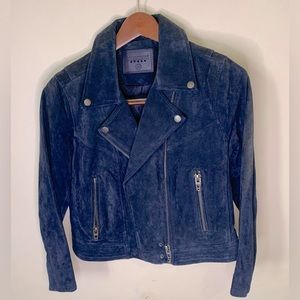 Blue suede moto jacket